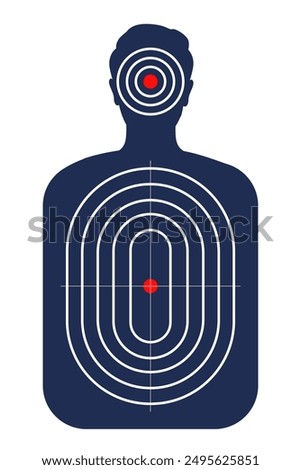 Human shoot target. Firearm and archery shooting range practicing human torso silhouette, sniping sport competition, military or police weapon training. Vector target with scoring sections