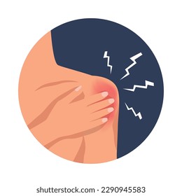 Human shoulder injury bruise flat round icon vector illustration