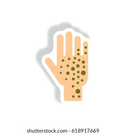 Human showered allergy Vector paper sticker various symptoms of Zika on human hand