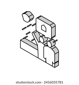 humano mostrando la casa del espacio en el Vector del ícono isométrico del cielo. humano mostrando la casa del espacio en el signo del cielo