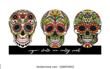 Calaveras de barro humano con eslogan.  Bueno para imprimir en pantalones T, bolsas,  cubiertas. Ilustración vectorial.