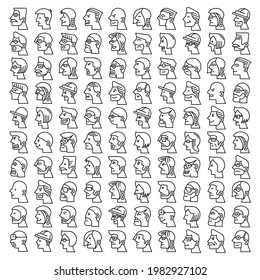 human side view portrait avatar icons set