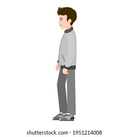 Human sideways. A man in sportswear is standing in profile. Vector image of a person in sportswear for animation. All the details are on separate layers with names. Editable strokes.
