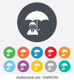 Human sign icon. Man Person symbol. Round colourful 11 buttons. Vector