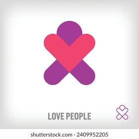 Human sign logo from creative heart. Unique color transitions. Health and romantic logo template. vector