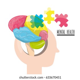 human silhouette with abstrac brain puzzle