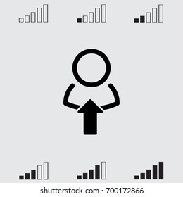 Human silhouette with arrow icon