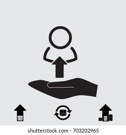 Human silhouette with arrow icon