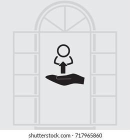 Human silhouette with arrow icon