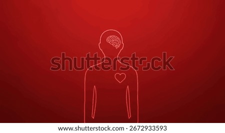 Human silhouette with brain and heart, representing mind and body connection, highlighting internal organs and health.