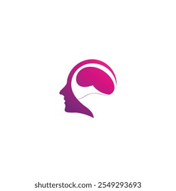 Human silhouette with brain. Human icon profile with brain. Human mind sign