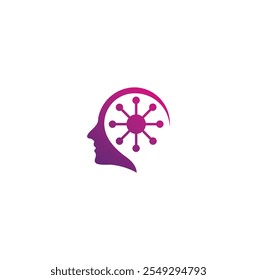 Human silhouette with brain. Human icon profile with brain. Human mind sign