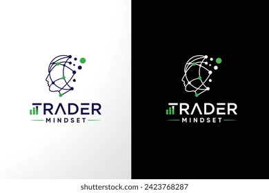 Silueta humana para el logotipo del pensamiento empresarial y diseño una cabeza humana con el logotipo de Trading Mindset, Vector.