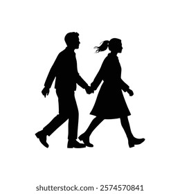 human silhouette characters in pairs holding hands