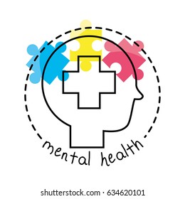 human silhouette with cross brain puzzle