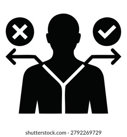 Human Silhouette Facing Diverging Arrows with Approved and Rejected Symbols