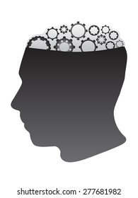 human silhouette head with abstract gear brain