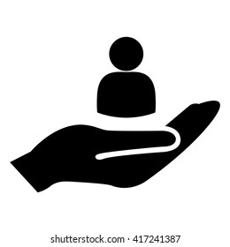 Human silhouette icon in hand