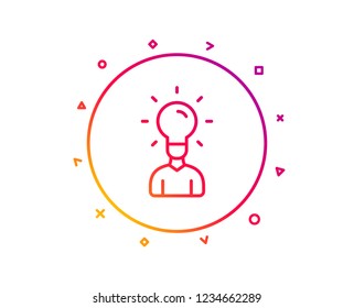 Human silhouette with Idea lamp line icon. Business or Education concept sign. Gradient pattern line button. Education icon design. Geometric shapes. Vector