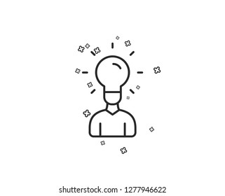 Human silhouette with Idea lamp line icon. Business or Education concept sign. Geometric shapes. Random cross elements. Linear Education icon design. Vector