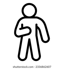 Silueta humana con icono de línea de mano arriba a la izquierda. Hombre levantó la mano en su pictograma de estilo de contorno del lado derecho sobre fondo blanco. El ser humano plantea señales para el concepto móvil y el diseño web. Gráficos vectoriales