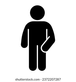 Human silhouette with left hand in pocket solid icon. Man with left arm on waist glyph style pictogram on white background. Human poses signs for mobile concept and web design. Vector graphics