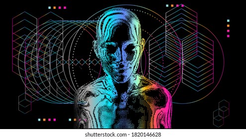 Human silhouette made of pixels. Conceptual illustration for Artificial intelligence, Cyber Security and Informational technologies.
