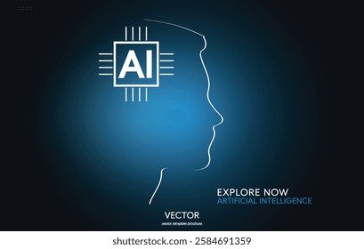 Human silhouette and microchip, AI symbols. Artificial Intelligence Graphic Representation