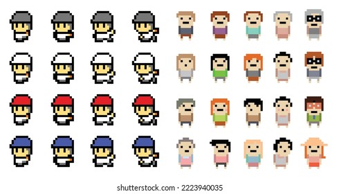 Human Silhouette pixel art in isolated white background, pixelated human, video game character