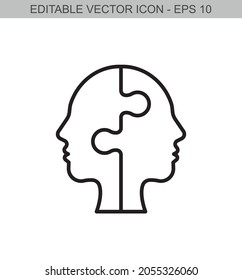 Diseño de rompecabezas de silueta humana. Icono de línea modificable.