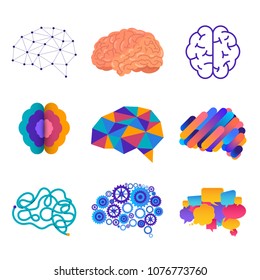 The human silhouette sees the brain in the head, which is connected to the brain. Vector illustrations.