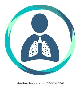 Human silhouette shape with sick lungs  in abstract circle frame. Medical cross.  Flat Vector  icon.