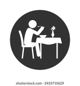 Human silhouette sits at dining table in restaurant icon vector sign