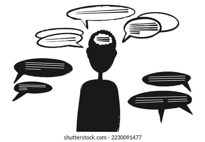 Human silhouette with speech balloons, comic bubble vector, dialogue balloons, thought bubble. Vector speech bubble icons. Layout element for web, brochure, presentation or infographics.