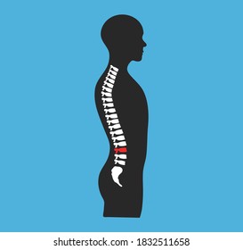 Human silhouette and spine. Back pain problem. Health care concept.