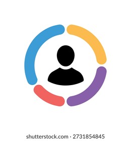 Menschliche Silhouette umgeben von lebendigen mehrfarbigen Kurven in minimalistischem Design