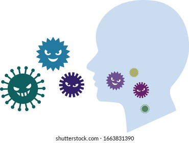Human silhouette with virus entering the body