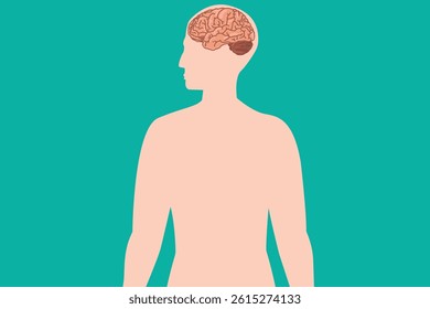Human silhouette with visible brain, side view, medical and educational illustration. eps 10