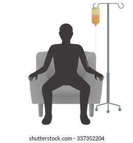 human silhouette who is put on a drip, drip room, anticancer agent, image illustration