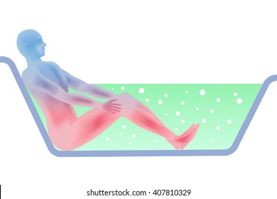 human silhouette who take a bath, cross sectional side view, vector illustration