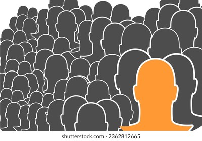 Human silhouettes. Overlay heads. Standing out from the crowd concept. Business, sport and psychology