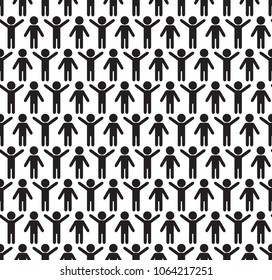 Human silhouettes seamless pattern. Hands up and down. Gymnastics. Sport background. Black and white vector illustration.