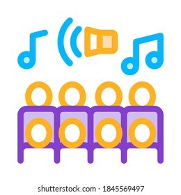 Human Silhouettes Singing Song Concert Vector Icon Thin Line. Microphone And Dynamic, Concert And Theater, Opera And Karaoke Concept Linear Pictogram. Illustration