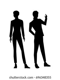 human silhouettes. two men standing in different poses vector illustration