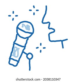 El canto humano en el vector del icono de esbozo del micrófono. Dibujo a mano de la línea azul del doodle de arte Canto humano en la señal del micrófono. ilustración de símbolo aislado
