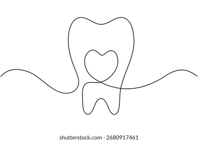 Human single tooth continuous one line drawing minimalist smile healthy dental  vector illustration
