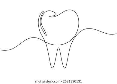 Humano dente único contínuo desenho de uma linha de sorriso minimalista ilustração de vetor dentário saudável