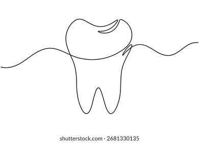 Human single tooth continuous one line drawing minimalist smile healthy dental  vector illustration