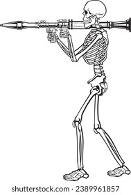 Human skeleton aiming a rpg-7 rocket-propelled grenade launcher