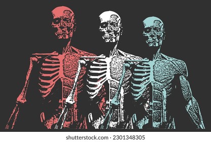 Anatomía del esqueleto humano como rayos X para la música de afiches